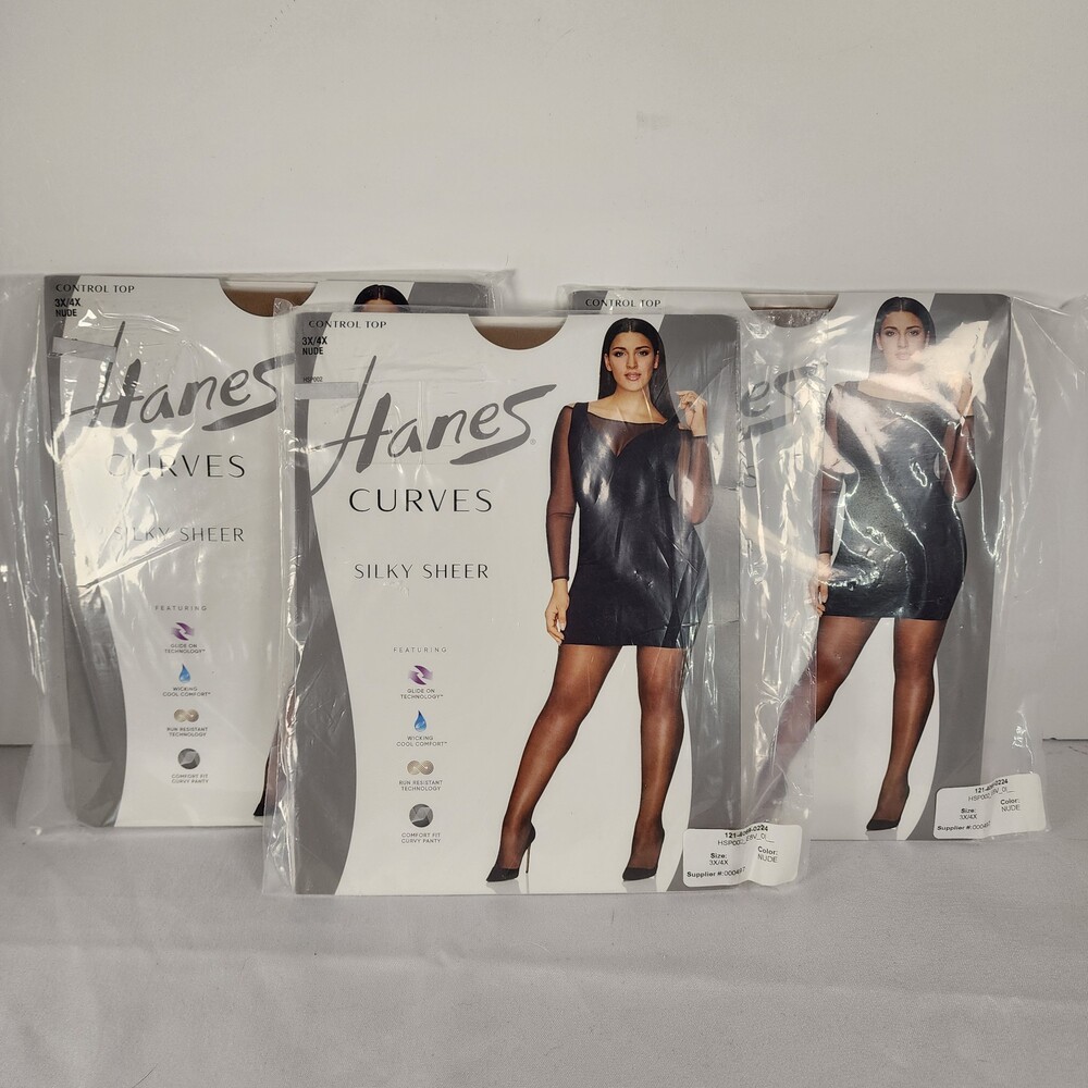 3-Packs of Hanes Curves Silky Sheer Control Top Pantyhose 3X/4X in Nude